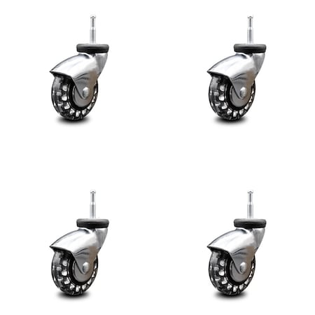 Service Caster 3 Inch Bright Chrome Hooded Polyurethane 5/16 Inch Grip Neck Stem Casters, 4PK SCC-GN03S310-PPUBD-BC-4